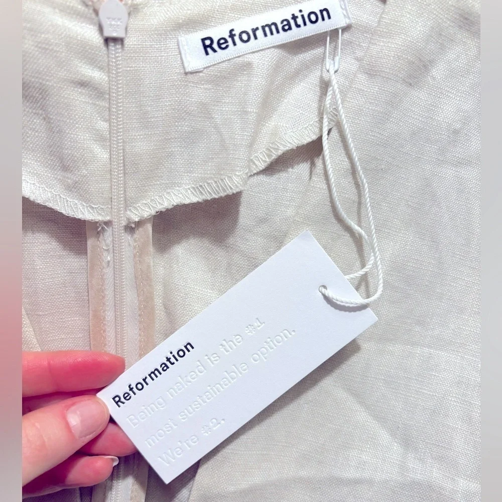 NWT Reformation Ty Kimono Linen Abalone Shell Button Cream Mini Dress Size 2